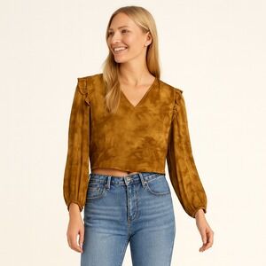 Madewell S‎ Tie-Dye Ruffle Shoulder Pullover Egyptian Gold Cropped Long Sleeved